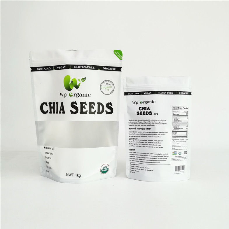 Digital Printing Chia Seeds Tea Packaging Bag Food Grade Resealable Tea Pouch With Clear Window