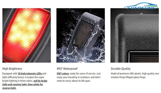 ABS Plastic Car Spares Parts Jeep JK Rear Window Hinge Cover With LED Brake Light 18W