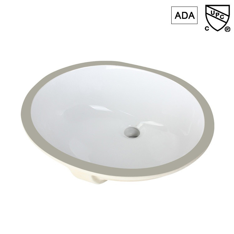 White Modern Ada Bathroom Sinks Undermount Trough Oval Ceramic 15 Inch