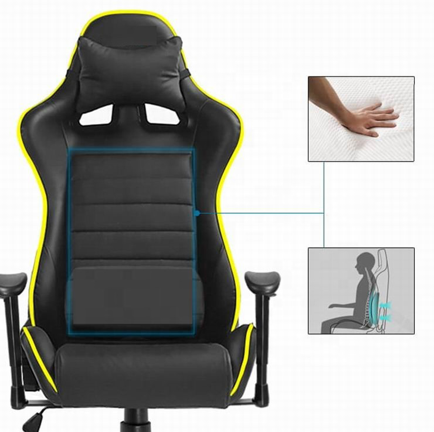 Comfortable Ergonomic PU Leather Gaming Chair with Massage Function and LED Light