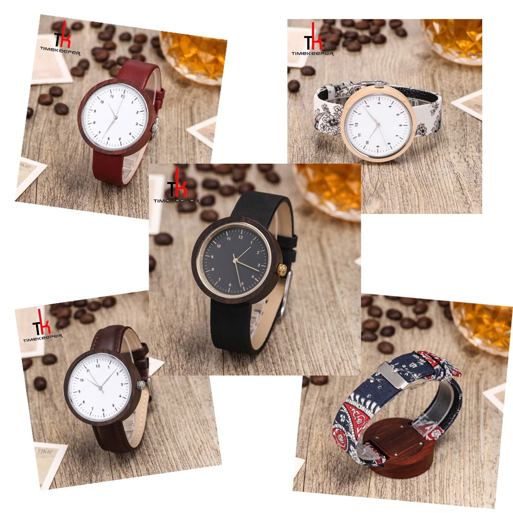 Bamboo Wood Mens Watches Leather Band Private Label Custom Logo