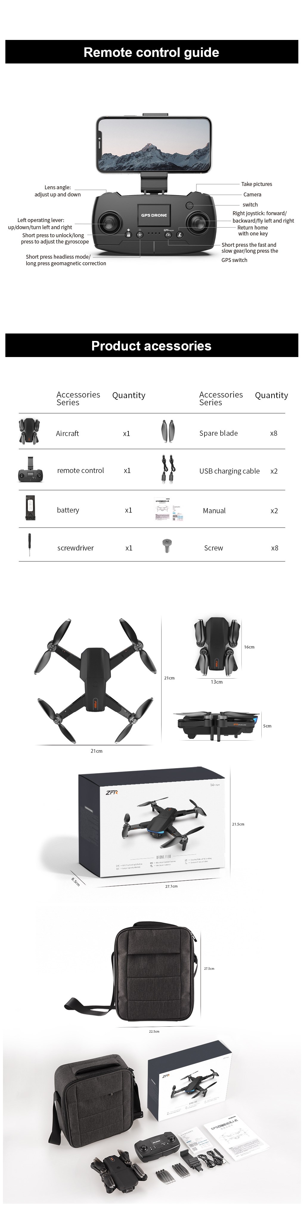 Folding 5G Brushless GPS Drone with 6K HD Camera and 90 Degree Dual Lens Remote Control