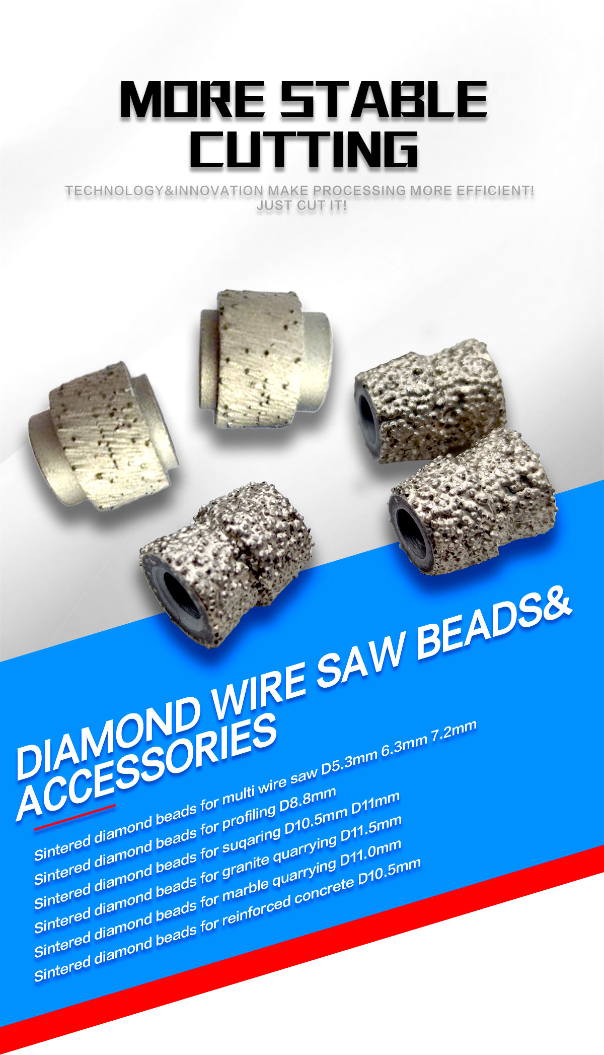 ODM Customized Support Sintered Diamond Wire Saw Beads for Granite Marble Stone Concrete