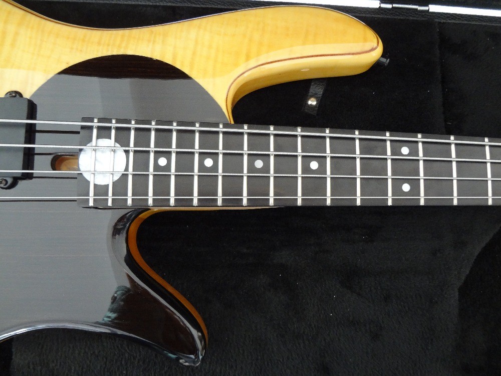4 string bass guitar Fodera custom bass guitar Alder with flamed maple top Taiji design body MOP inlay logo