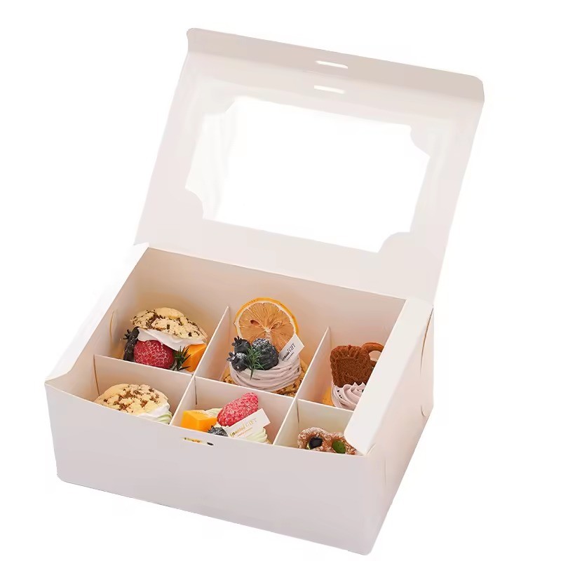 Custom Food Grade Kraft Folding Transparent Window Bakery Cupcake Box And Packaging With Paper Insert