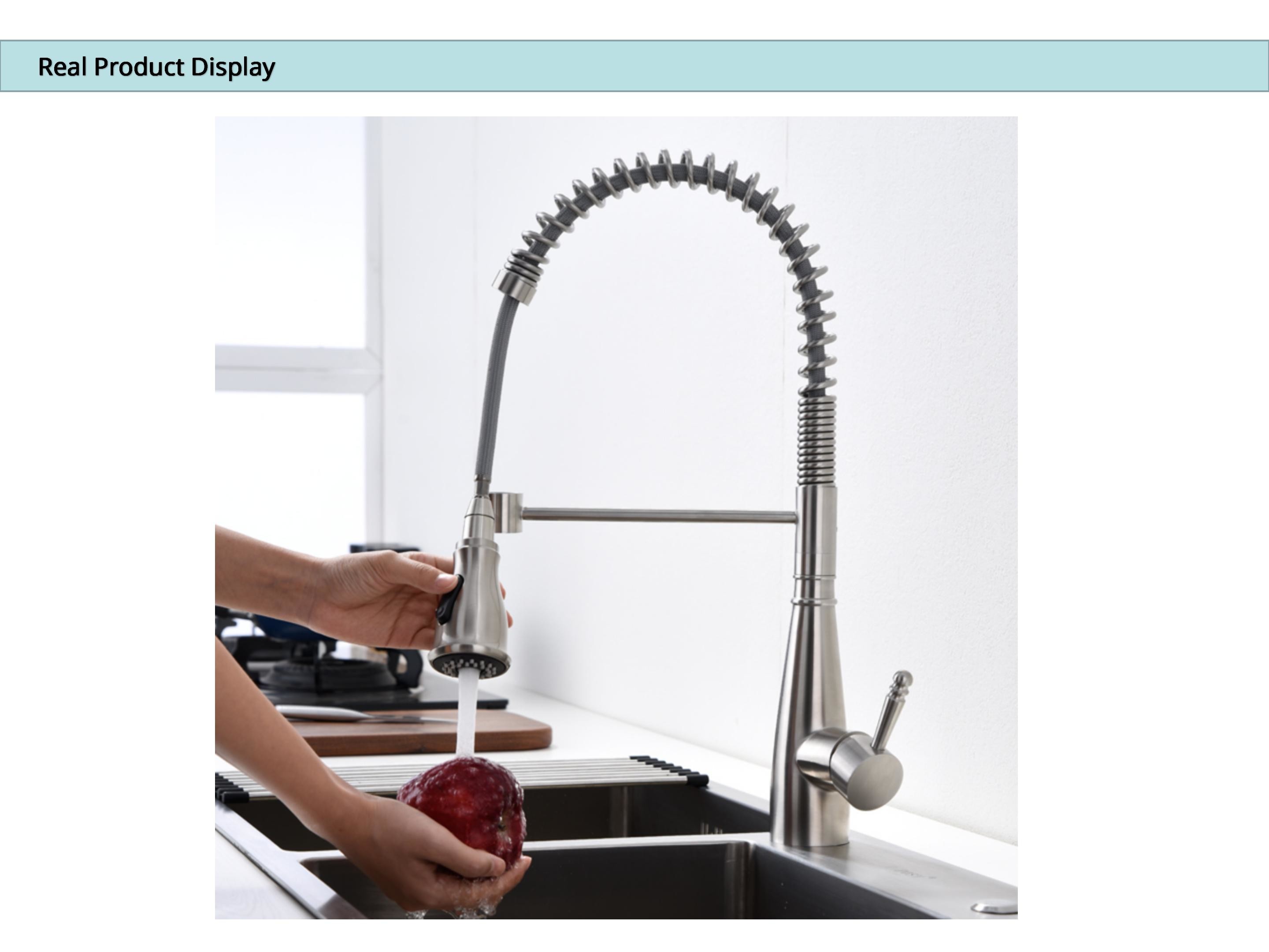 Deck Mounted Spring Coil Kitchen Faucet Retractable With 35mm Ceramic Cartridge