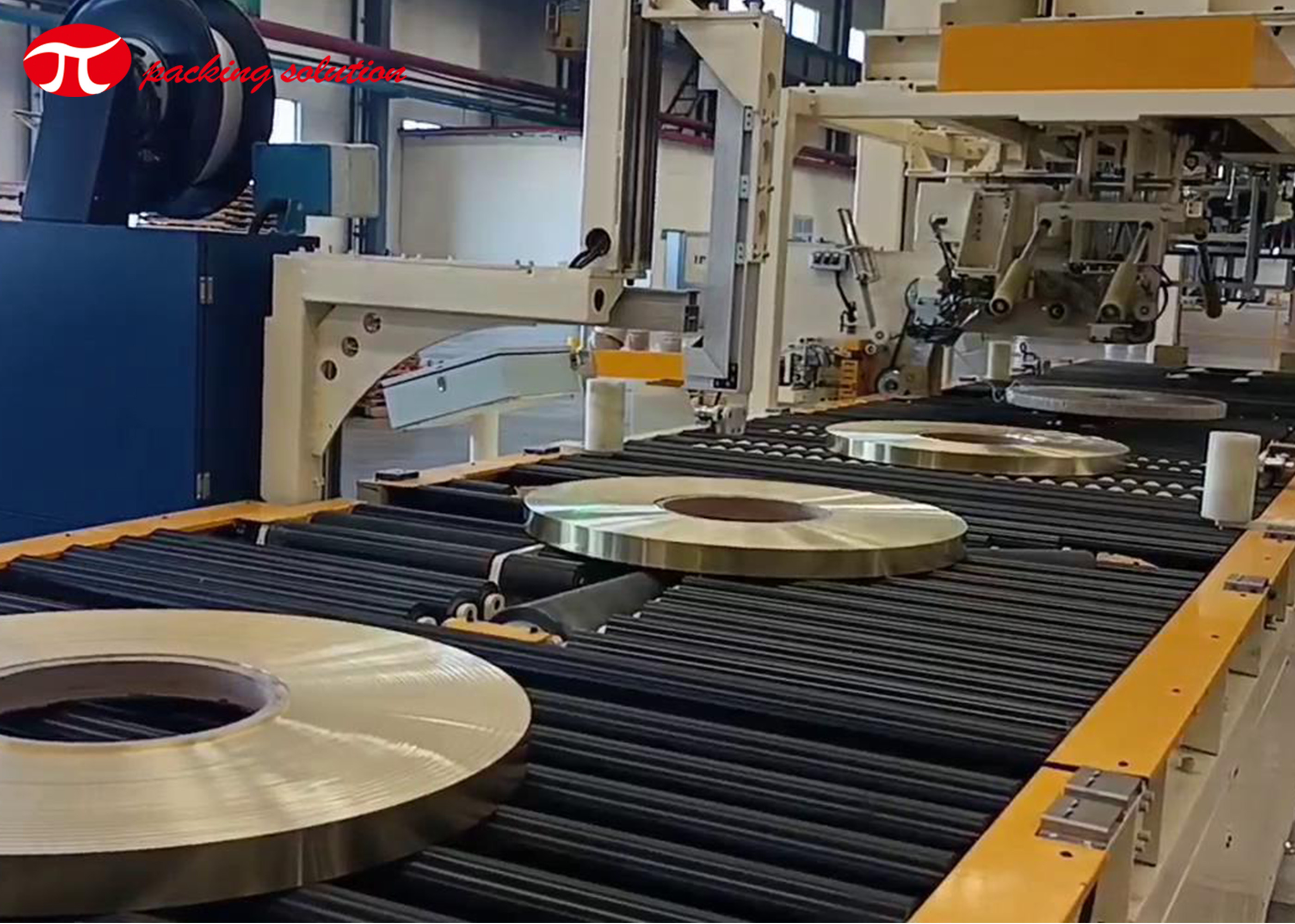 Dustproof Copper Coil Packing Line Stacking System 500mm ID Steel Coil Wrapping Line