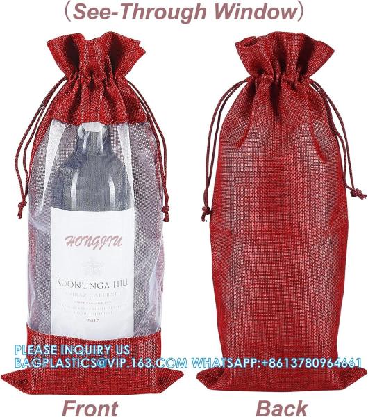 Organza Gift Bags, Jute Red Wine Bags, Burlap Bottle Pack 750ml With Sheer