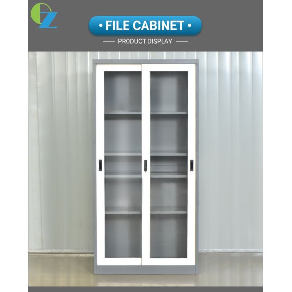 H1850mm Two Glass Sliding Door Steel Office Cupboard Office Steel Furniture