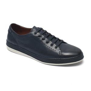 China Customized Navy Lace Up Anti Odor Mens Leather Sneakers wholesale