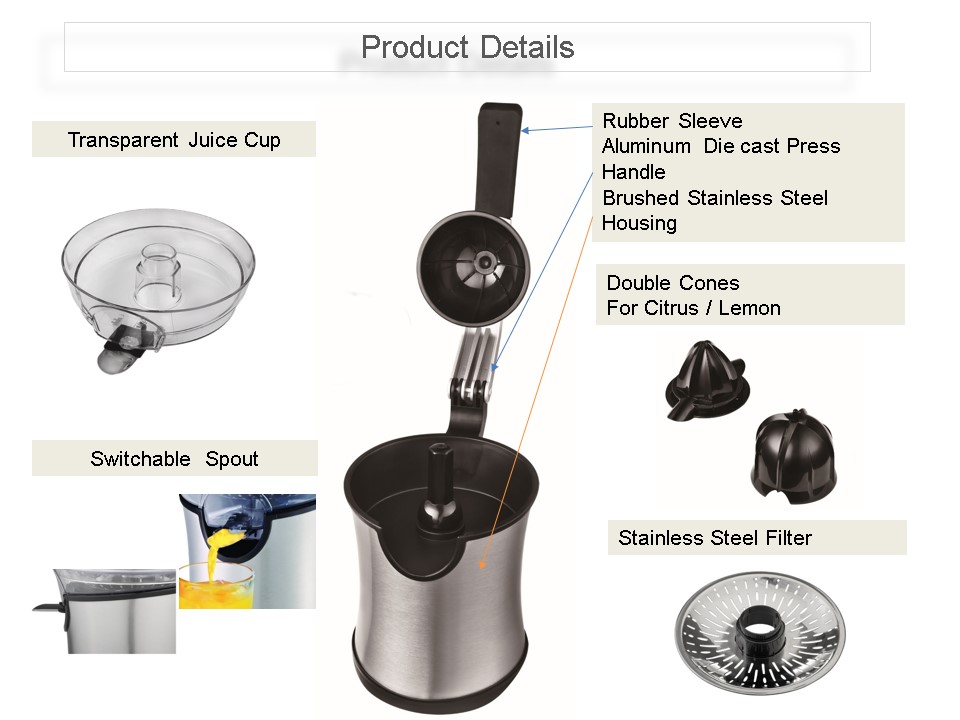 JC203 160W Powerful Stainless Steel Citrus Press with Handle 