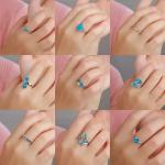 Blue Green Quartz Gemstone Opal Ring Silver Band 925 Sterling Silver Ring