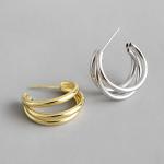 Lanciashow 925 Solid Silver Gold Plated Jewelry Circle Hoop Earrings Three Band