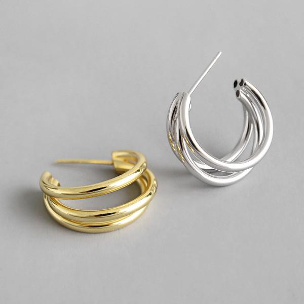 Lanciashow 925 Solid Silver Gold Plated Jewelry Circle Hoop Earrings Three Band