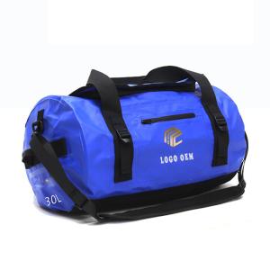 China Blue 30 Liter Waterproof Duffel Bag Durable For Travel Front Pocket Design wholesale