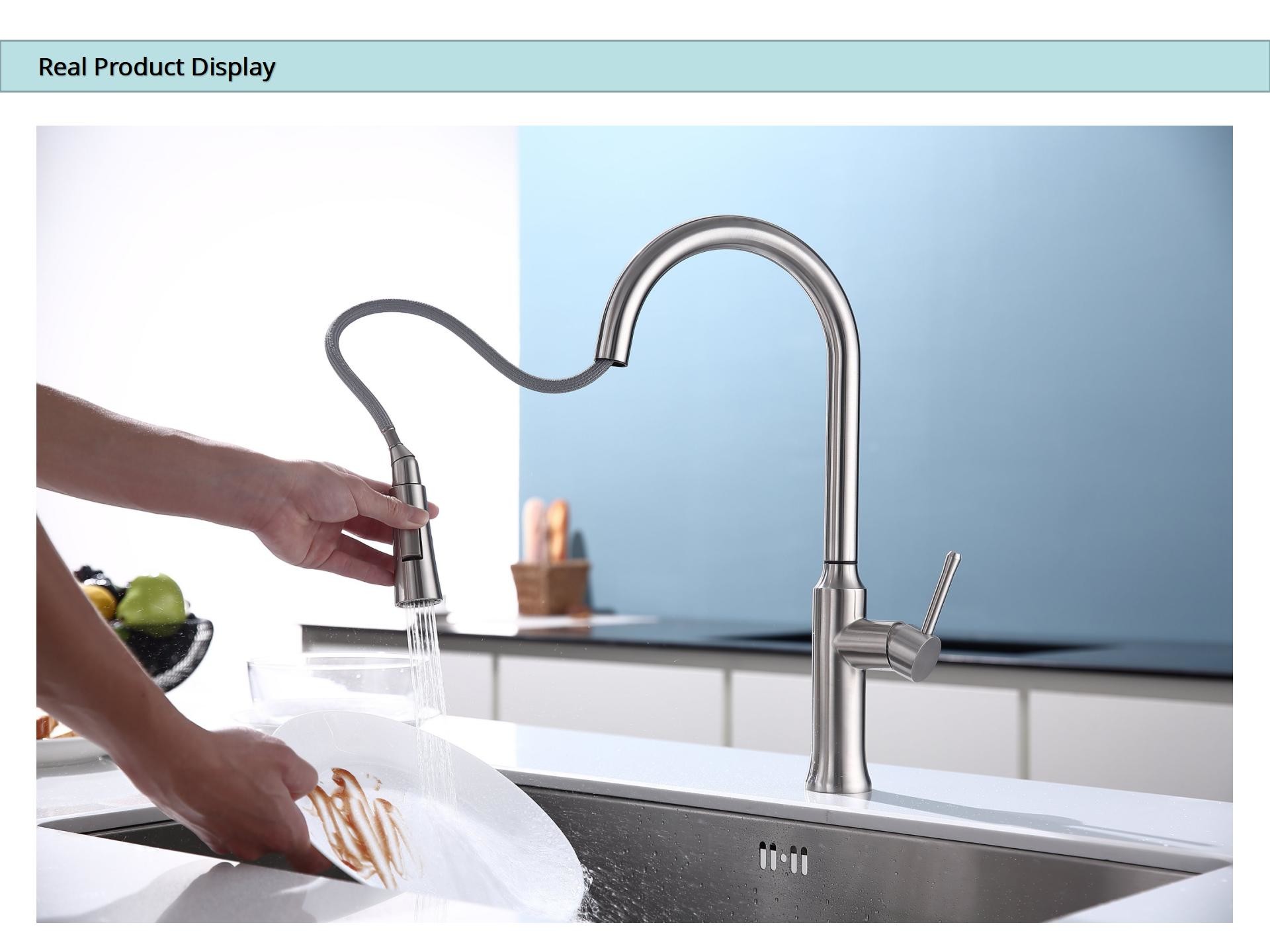 CUPC Single Handle Gooseneck Kitchen Faucet Extendable Kitchen Tap With Flexible Hose