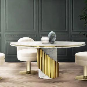 China Stainless Steel Modern Round Dining Tables, Gold/Silver Combination wholesale
