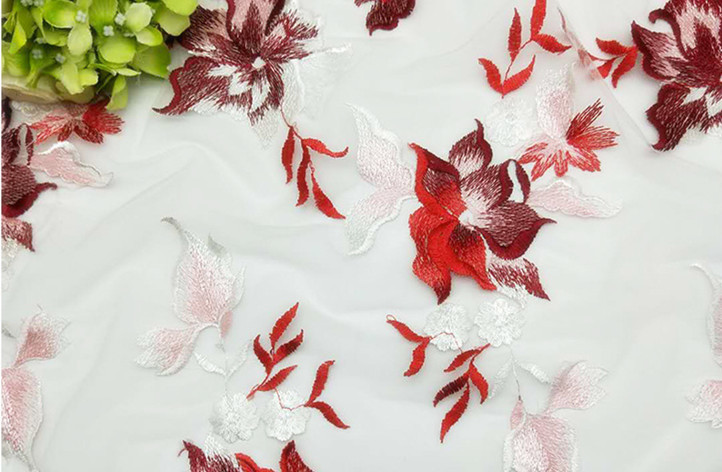 2018 Summer Newest Style Red Plain Embroidery Fabric 130cm wide