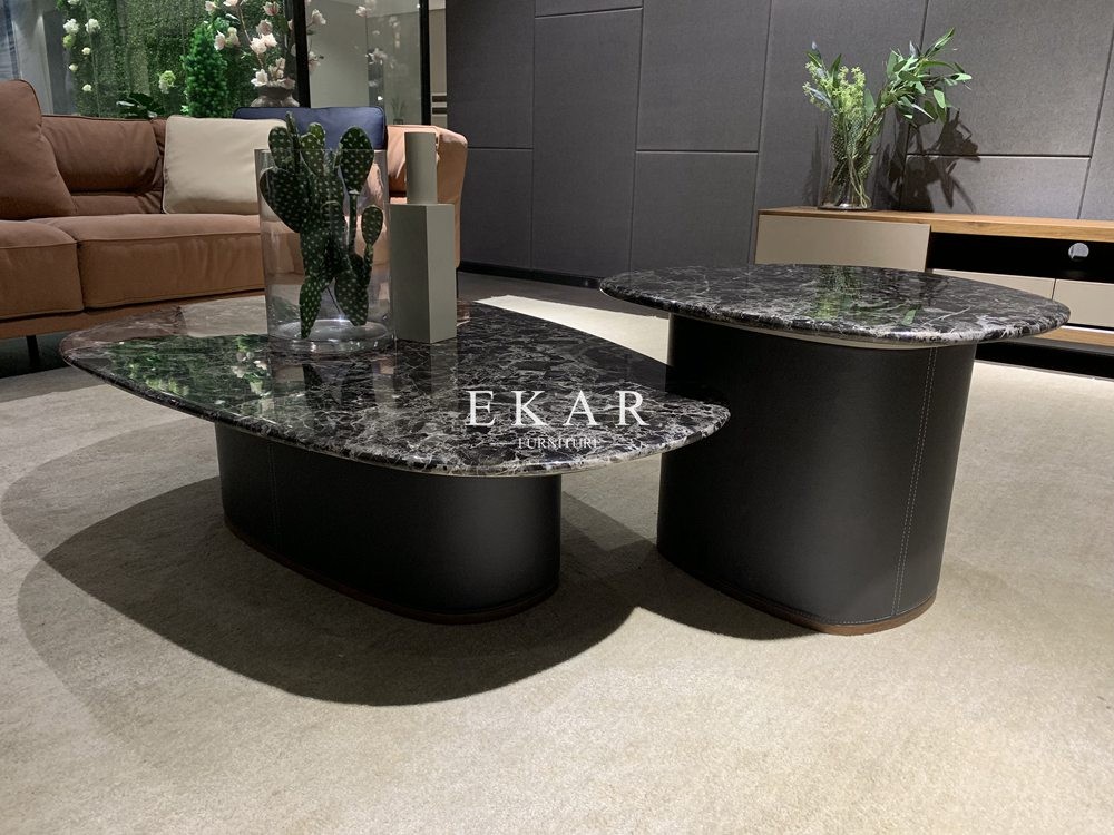 Modern European Style Marble Top Metal Base Coffee Table Set