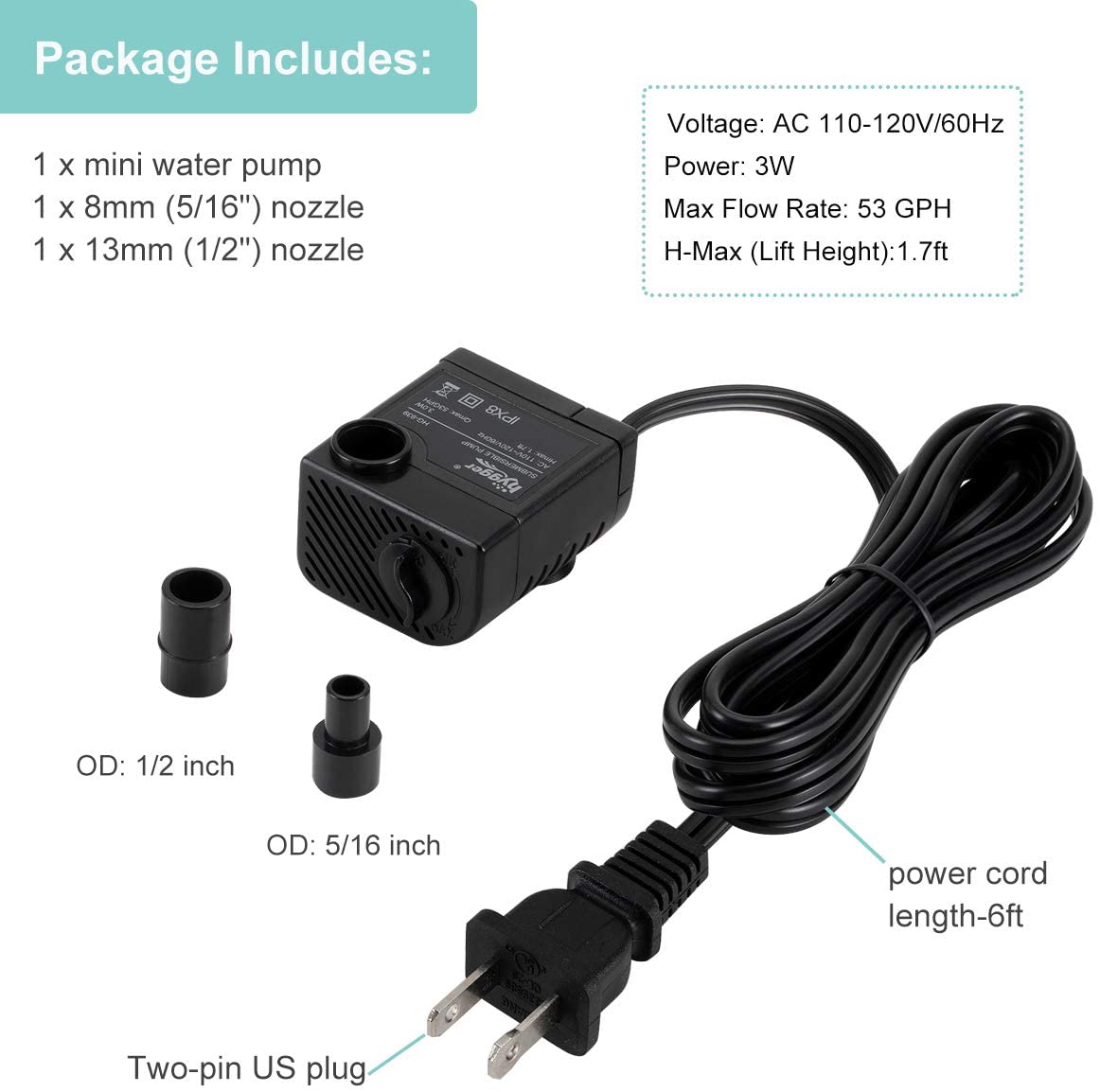 Compact Dc12v 3w Submersible Filtration Pump