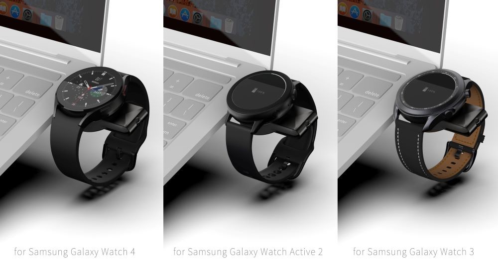Black Samsung Watch Wireless Charger with USB Type C And Type A Input plug