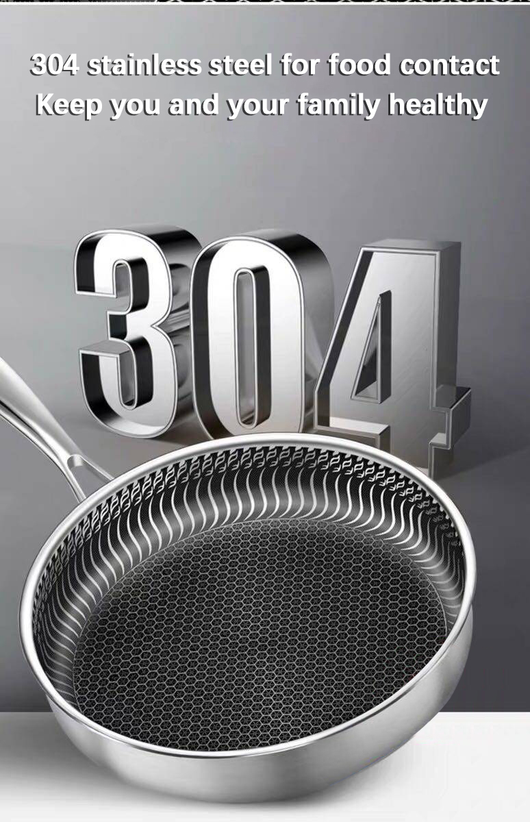New Arrival Kitchen Cooking Frying Pan Frypan Non Stick Honeycomb 18/8 304 Stainless Steel Fry Pan