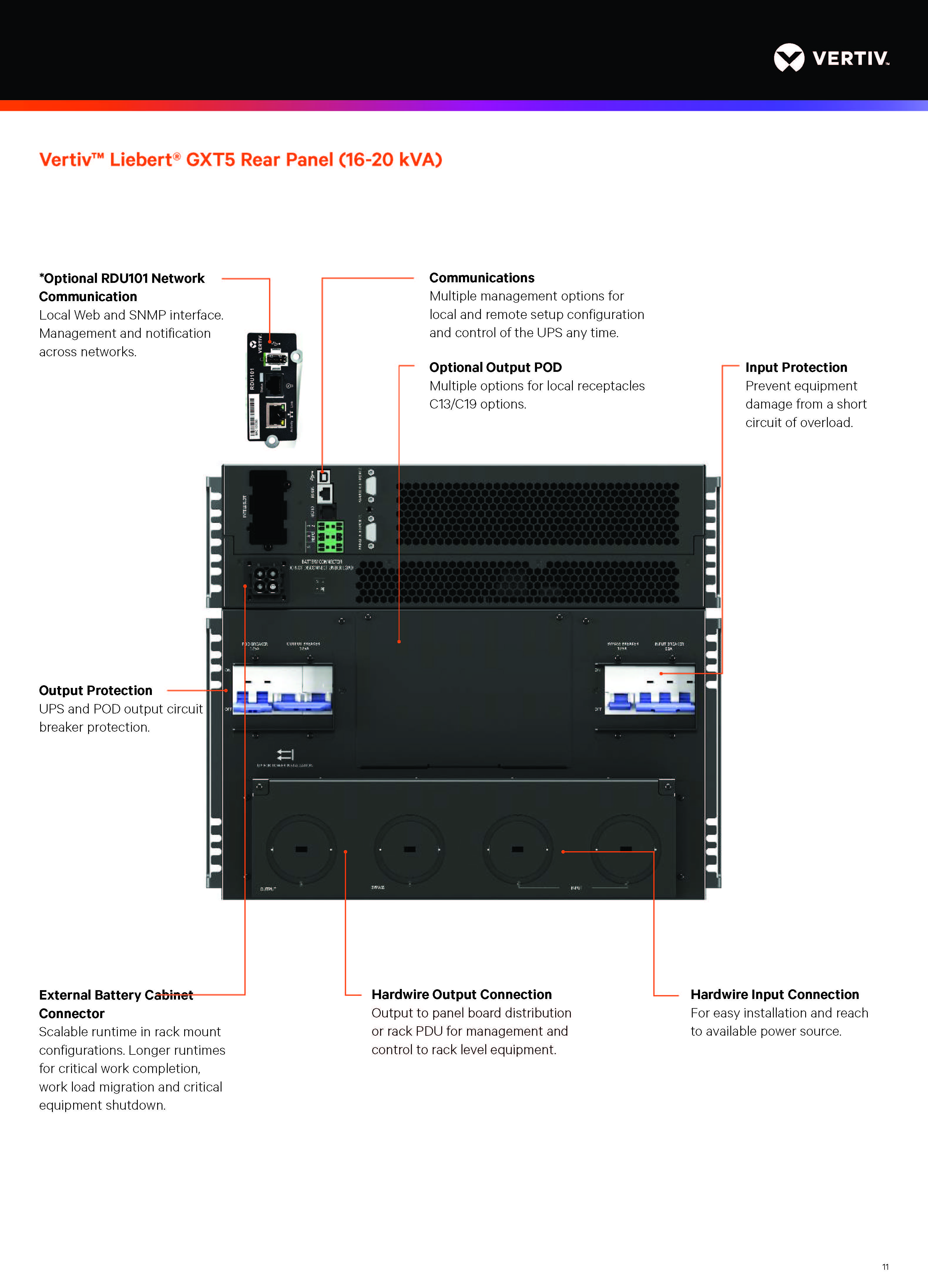Vertiv GXT5 5KVA 6KVA 8KVA 10KVA 16KVA Online 220v UPS for Telecommunications Output
