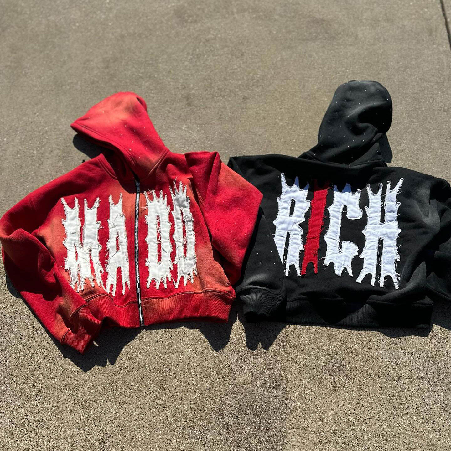 Blank Custom Couple Embroidery Hoodie Sun Faded Patchwork Distressed Streetwear Hoodie