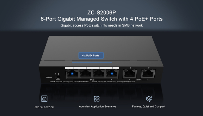 Gigabit 6 Port Managed Switch IEEE 802.3at / IEEE 802.3af With 4 PoE Ports