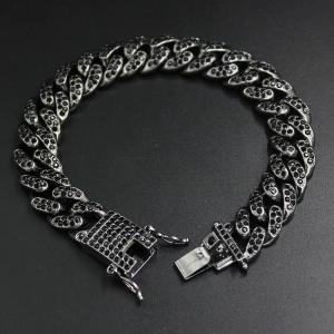 China Fashion Jewelry Gun Metal Black Color 13.5mm Iced Out Rhinestone Curb Cuban Chain Bracelets For Men Women Gifts wholesale