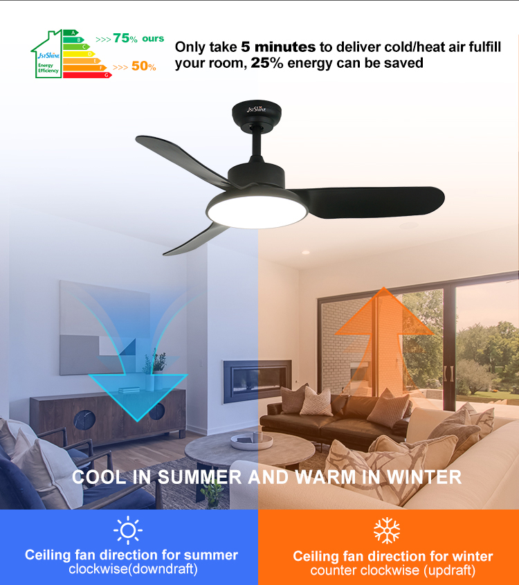 Modern 43-inch Black LED Ceiling Fan with Silent Motor and Air Conditioning Function