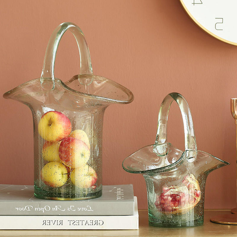 Clear Polished Baskets Hand Blown Decorative Glass Vases