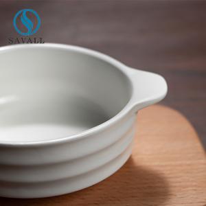 China Horizontal Stripes Pocelain Double Handle Soup Bowls Anti Scald wholesale
