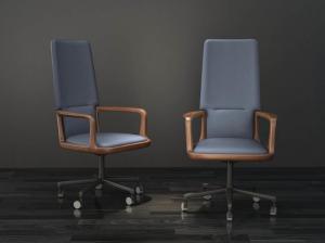 China Modern Solid Wood Desk Chair With Wheels Leather Seat Blue Color wholesale