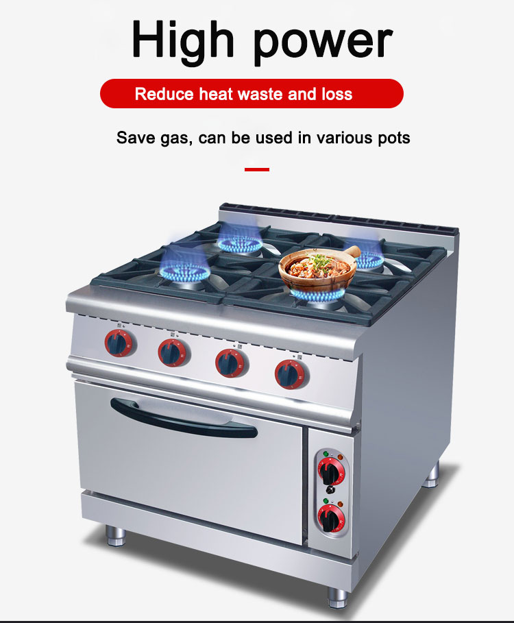 Electric Oven Commercial Gas Range 4 Burners for Restaurant Kitchen 143KG Capacity