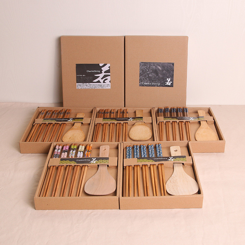 5 Pairs Beech Wooden Chopstick Set , washable Reusable Wood Chopsticks With Box