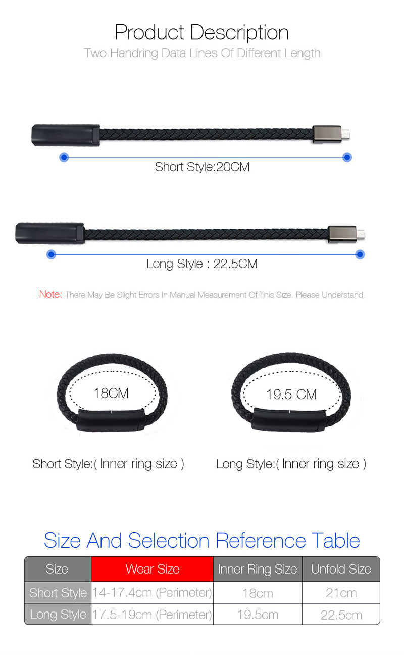 PD Fast Charging Bracelet 20cm 22.5cm USB Cable Type C To Type C