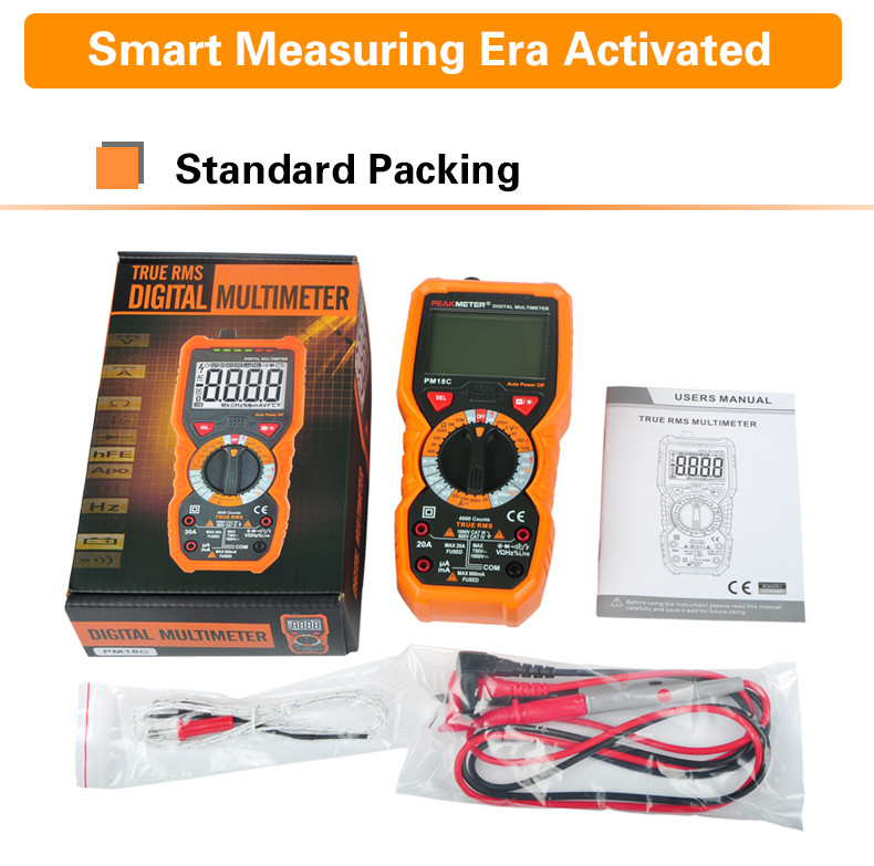 True RMS Handheld Digital Multimeter AC / DC Voltage Resistance Measurement