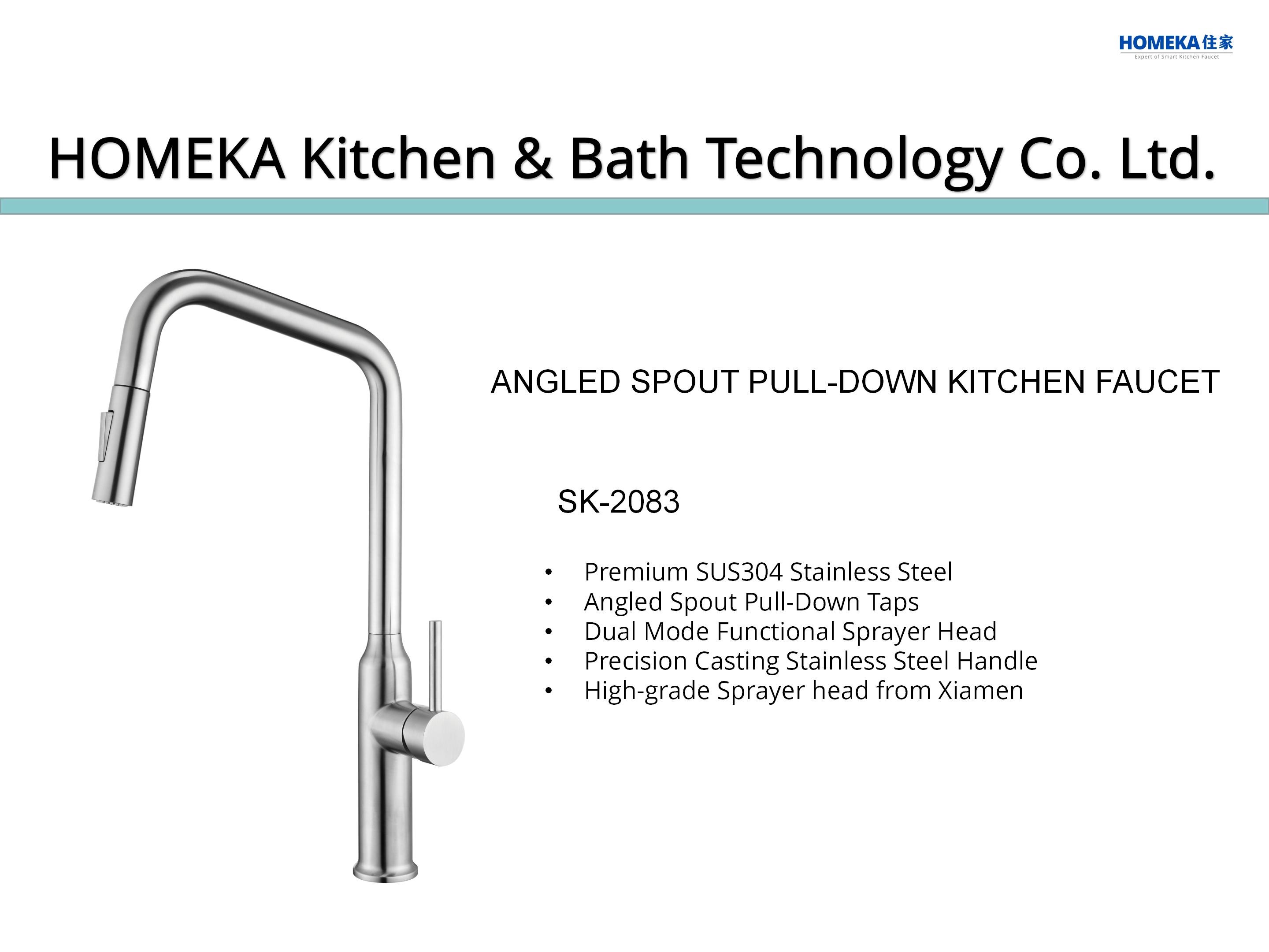 High Arc Angled Spout SUS304 Single Handle Water Filtration Faucets IPX5