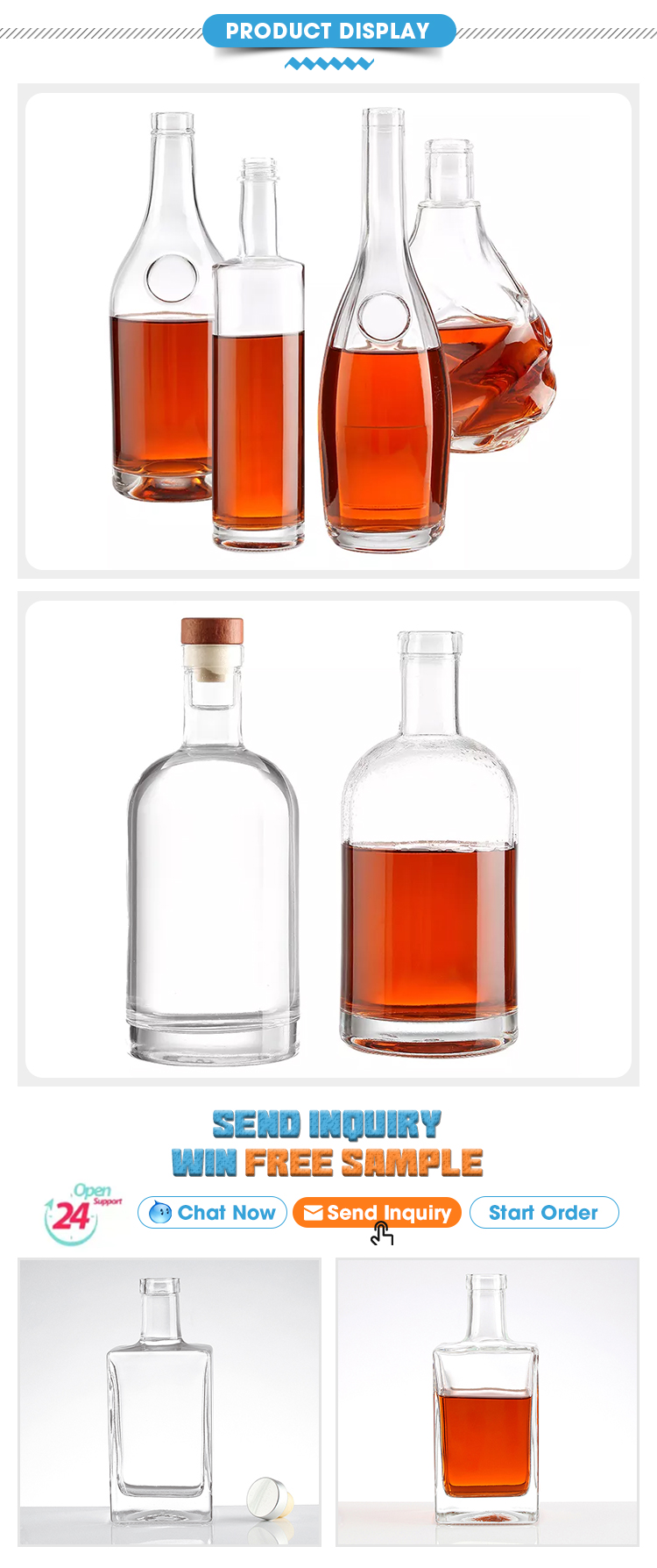Customized 500ml 750ml Super Flint Glass Gin Bottle with Personalized Collar Material
