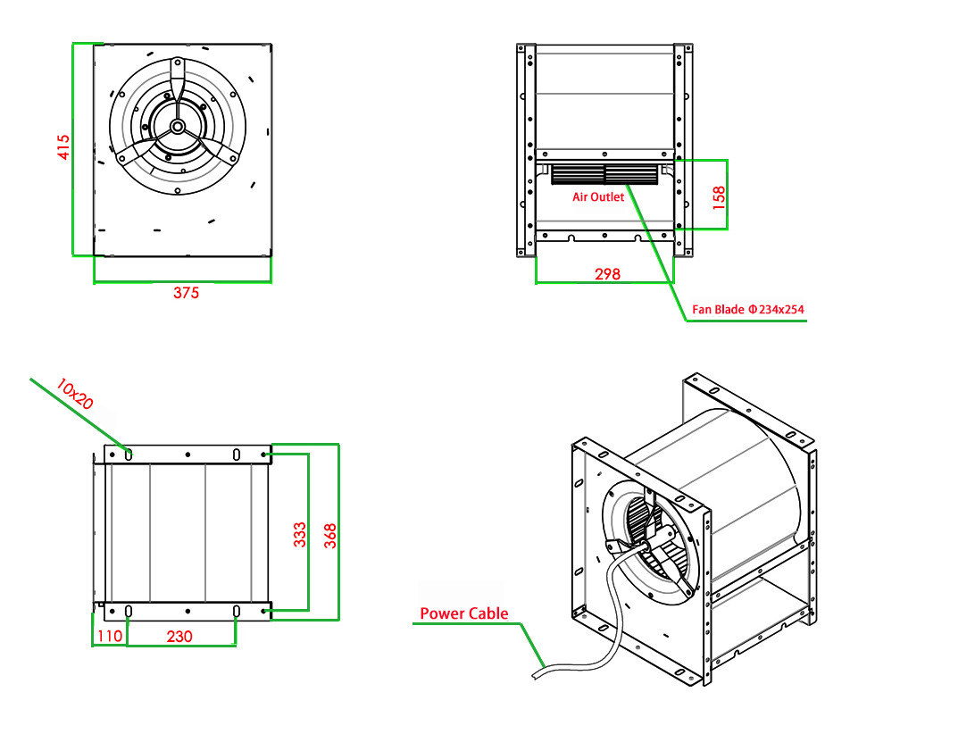 Industrial High Speed Centrifugal Fan Double Inlet Blower IP54 Waterproof