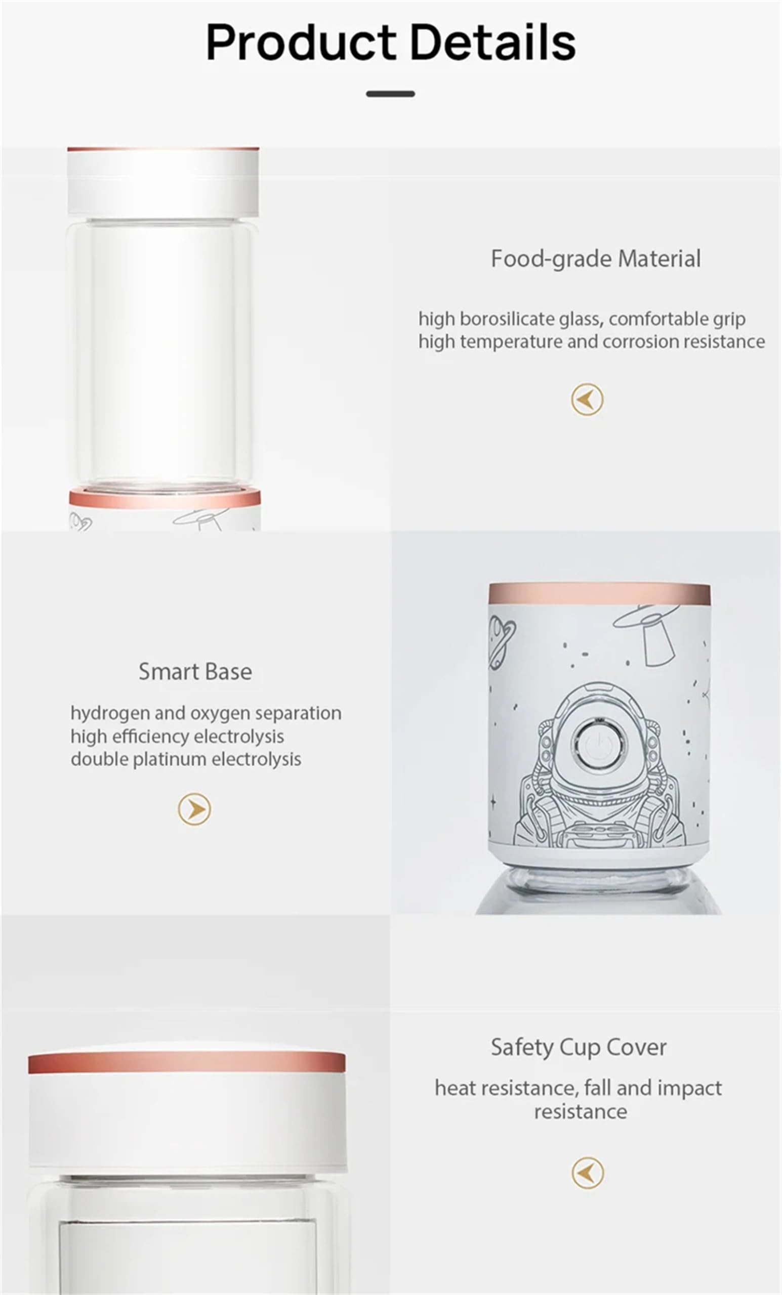Reduce Fatigue 310ml Portable Hydrogen Water Generator Bottle Battery Powered