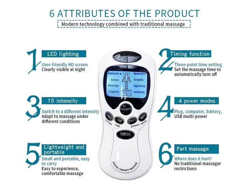Dual Output Electric Therapy Massager Lightweight EMS Muscle Stimulator TENS Unit