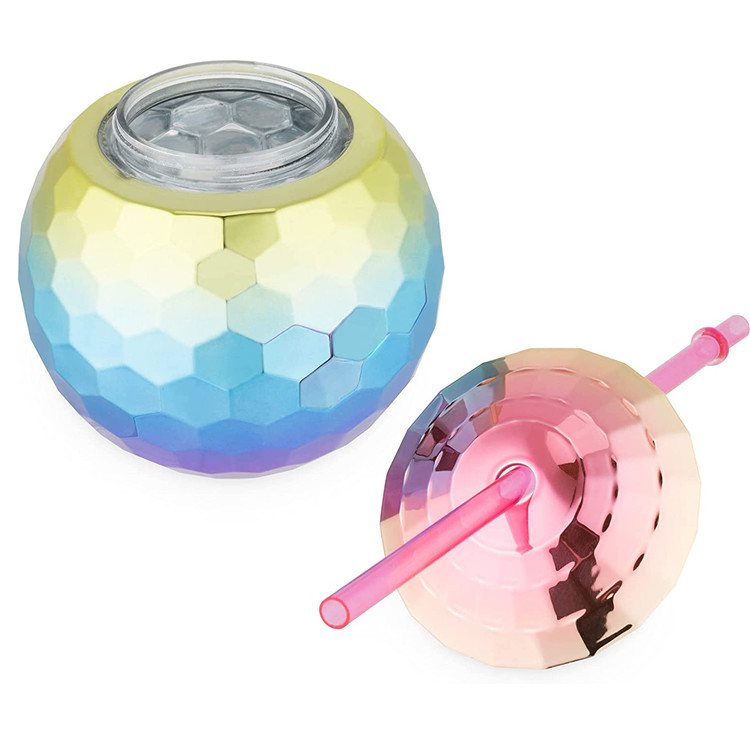 Light Up Disco Ball Drink Cup With Straws 450ml Unbreakable