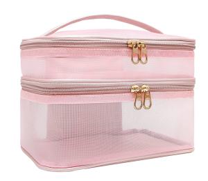 China Nylon Mesh Luxury Cosmetic Bag Double Layer Accept Custom Logo wholesale