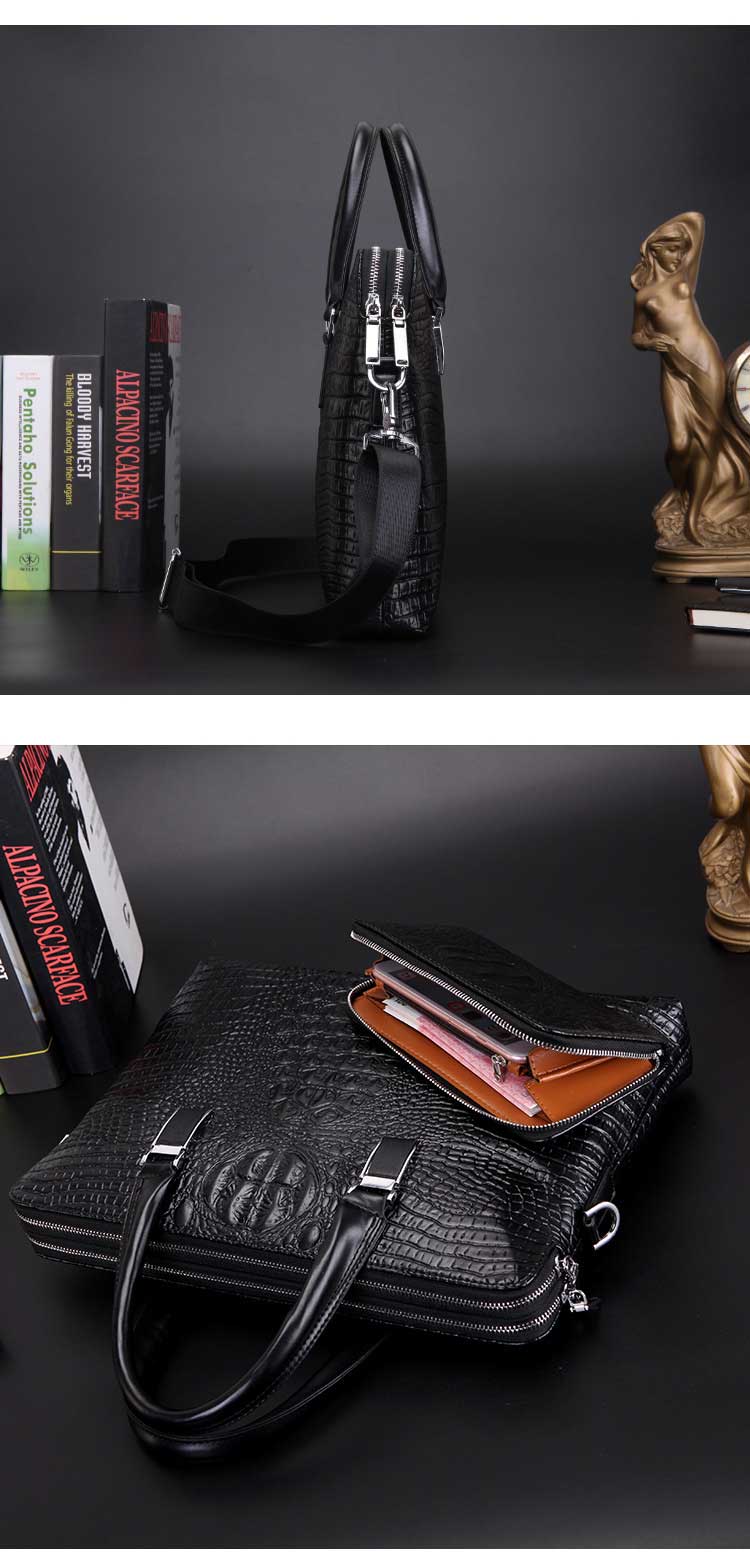 End Crocodile Embossed Genuine Leather Business Handbags Briefcase Laptop Bag for Men