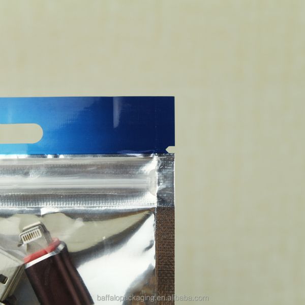 Window Packaging Bag for USB Charge & Sync Touch Cable Resealable Zipper Top Custom Ziplock Plastic Bags with Hang Hole