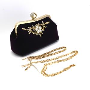 China Velvet Black Gold Diamond Evening Clutches For Weddings 23x9x16cm wholesale