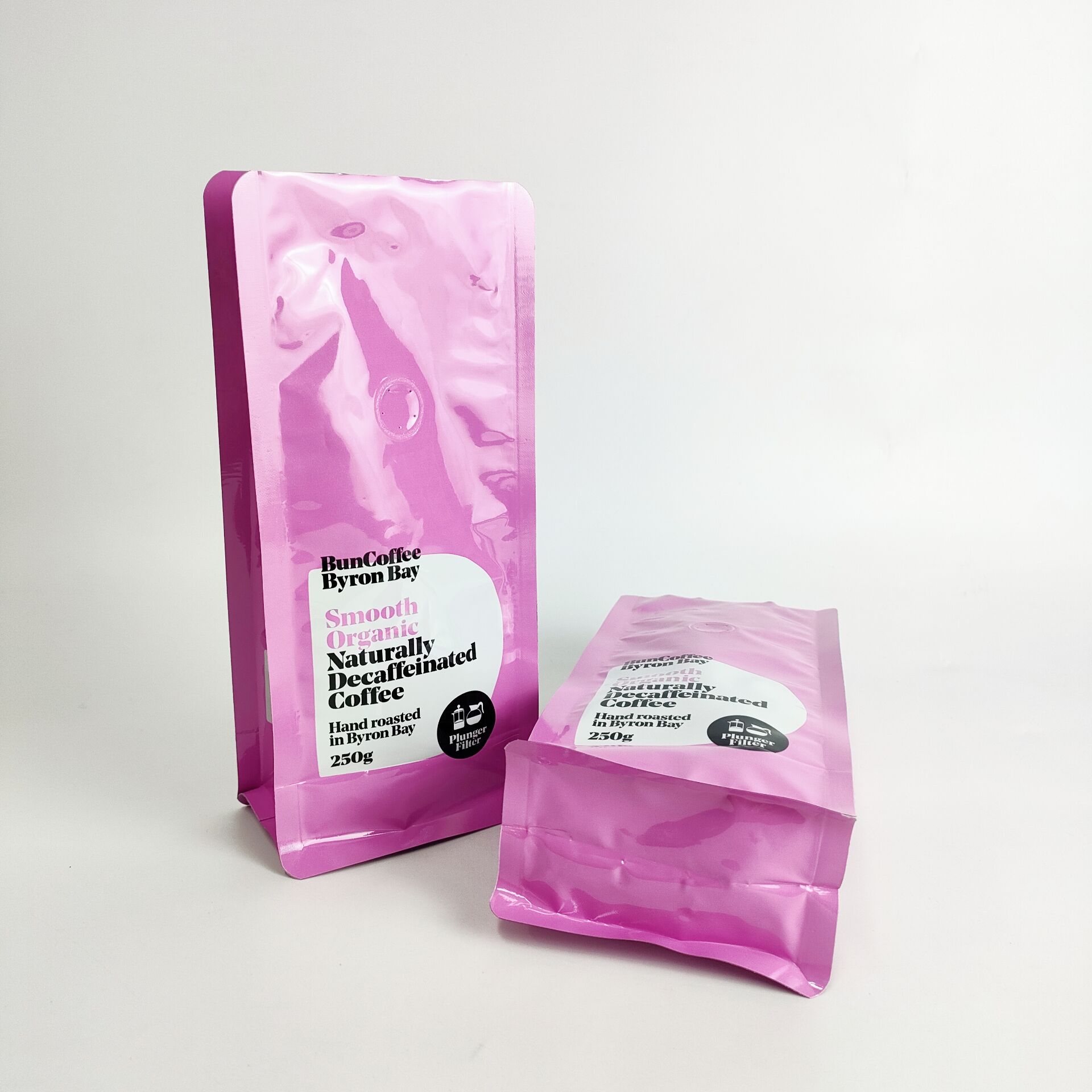 Flat Bottom Coffee Stand Up Pouch Glossy Finish Food Grade With Valve 250g