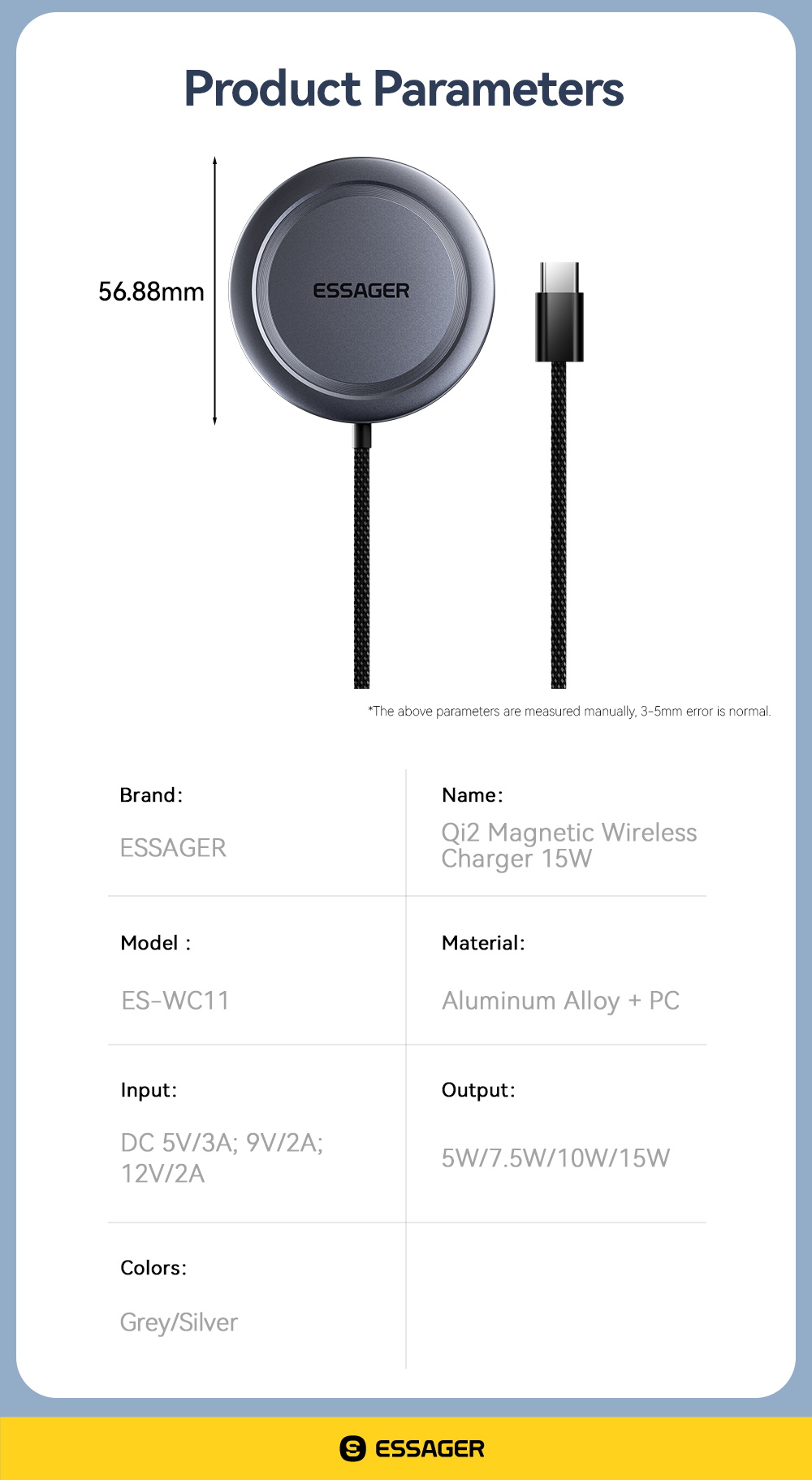 ES-WC11 Series Wireless Phone Charger Fast Charging Wireless Charger 5W 7.5W 10W 15W